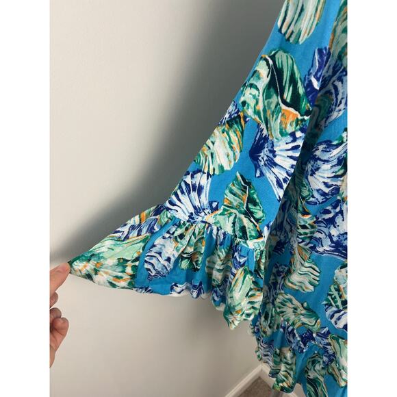 Chico's Summer Romance Bell Sleeve Coastal Shell Cardigan in Poolside Blue Large - Picture 6 of 8